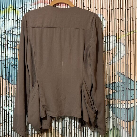 Forever21 Chiffon Drape Cardigan Jacket with Pockets, Taupe Beige, Large - Picture 2 of 13